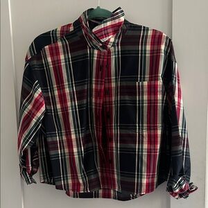 J. Crew  Stewart tartan Plaid Button-Up cropped Etienne blouse